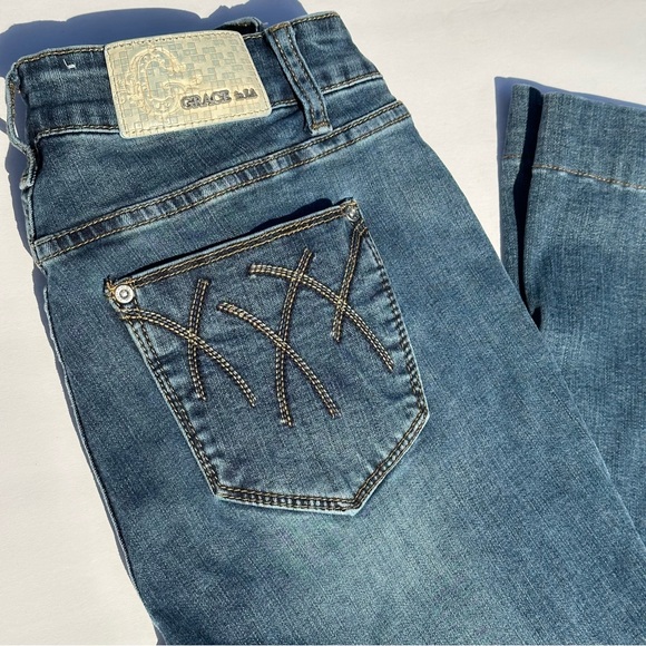 🍓Grace in LA Jeans EL-51611-DK-32 Denim Dark Wash Mid Rise Flare leg Size 28 - Picture 2 of 11
